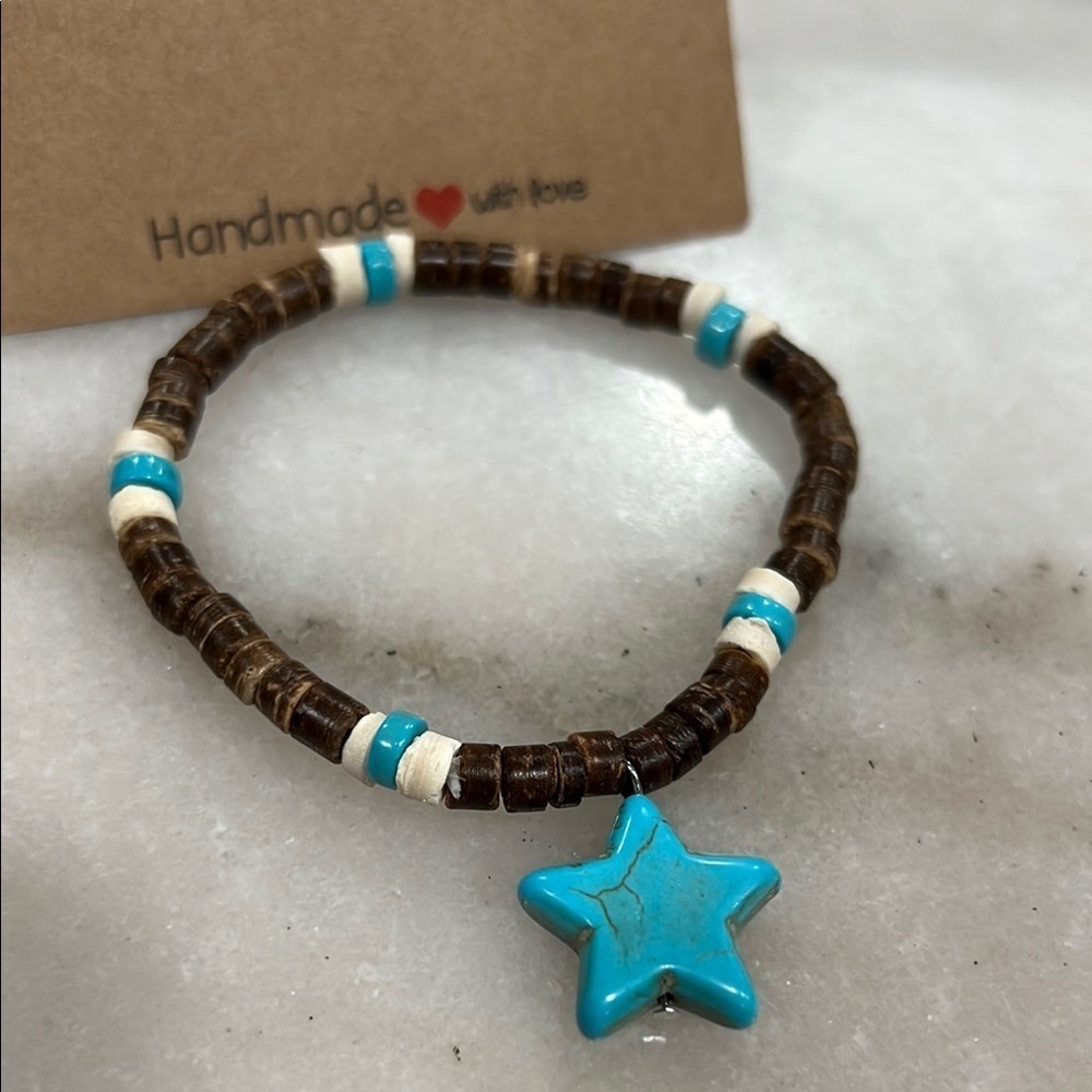 Handmade Star Charm Bracelet - Brown and Blue